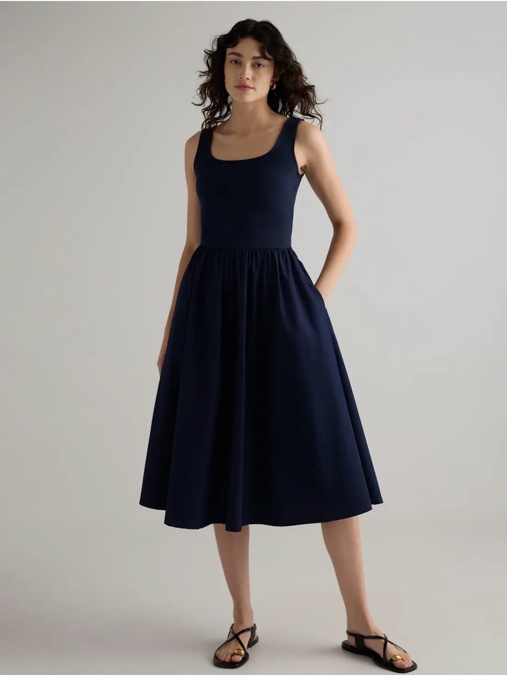 NWT Large Quince Cotton Mixed Media Tank Dress - Navy